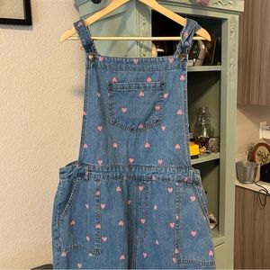 Joanie Leanne Heart Print Denim Dungarees Size US 16 UK 20